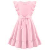 Vestido Arshiner Misty Rose Para Meninas Em Linha A, Manga Esvoaçante, 8y