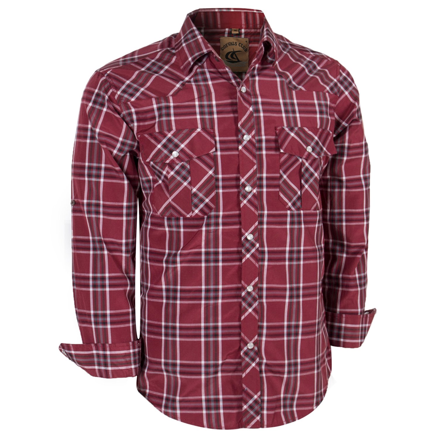 Camisa Masculina Coevals Club De Manga Comprida Ocidental Xadrez Vermelha/branca