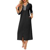 Robe Ekouaer Feminino Com Zíper, Mangas 3/4, Comprimento Total, Preto