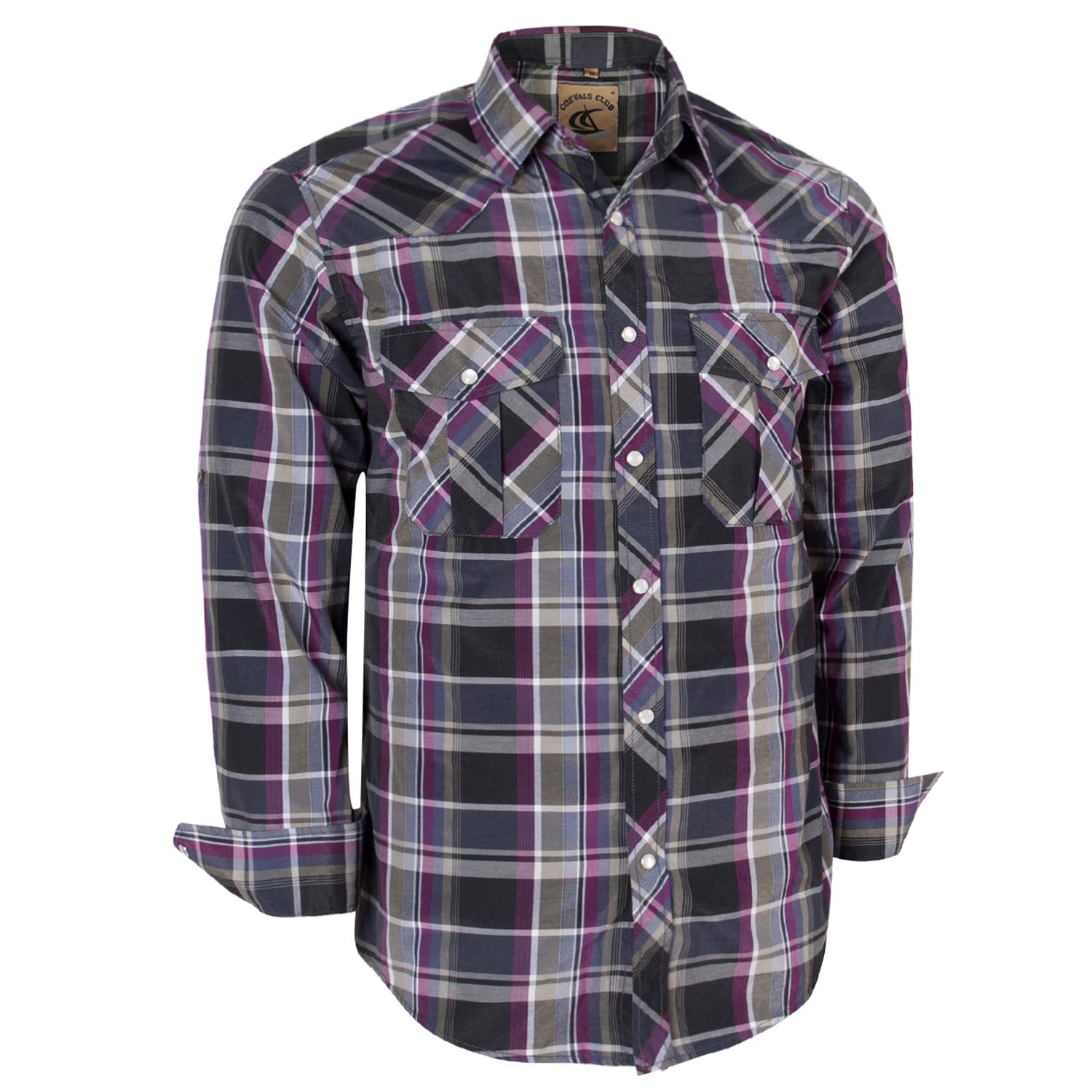 Camisa Masculina Coevals Club De Manga Comprida Ocidental Cinza Xadrez 3gg