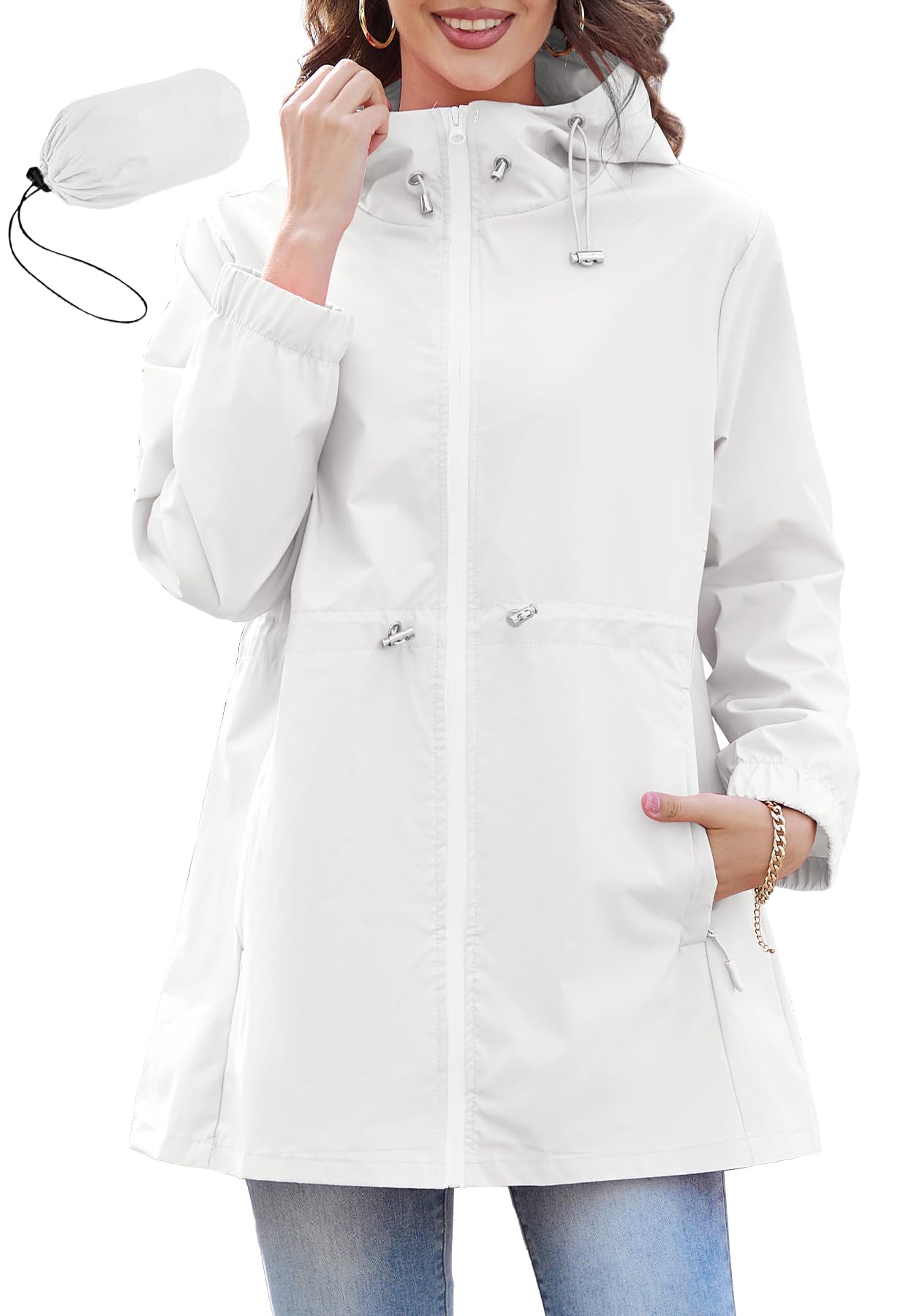 Casaco De Chuva Zando Impermeável Para Mulheres Branco Tamanho S