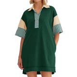 Vestido De Moletom Wenrine Com Decote Em V, Bloco Colorido, Verde Escuro