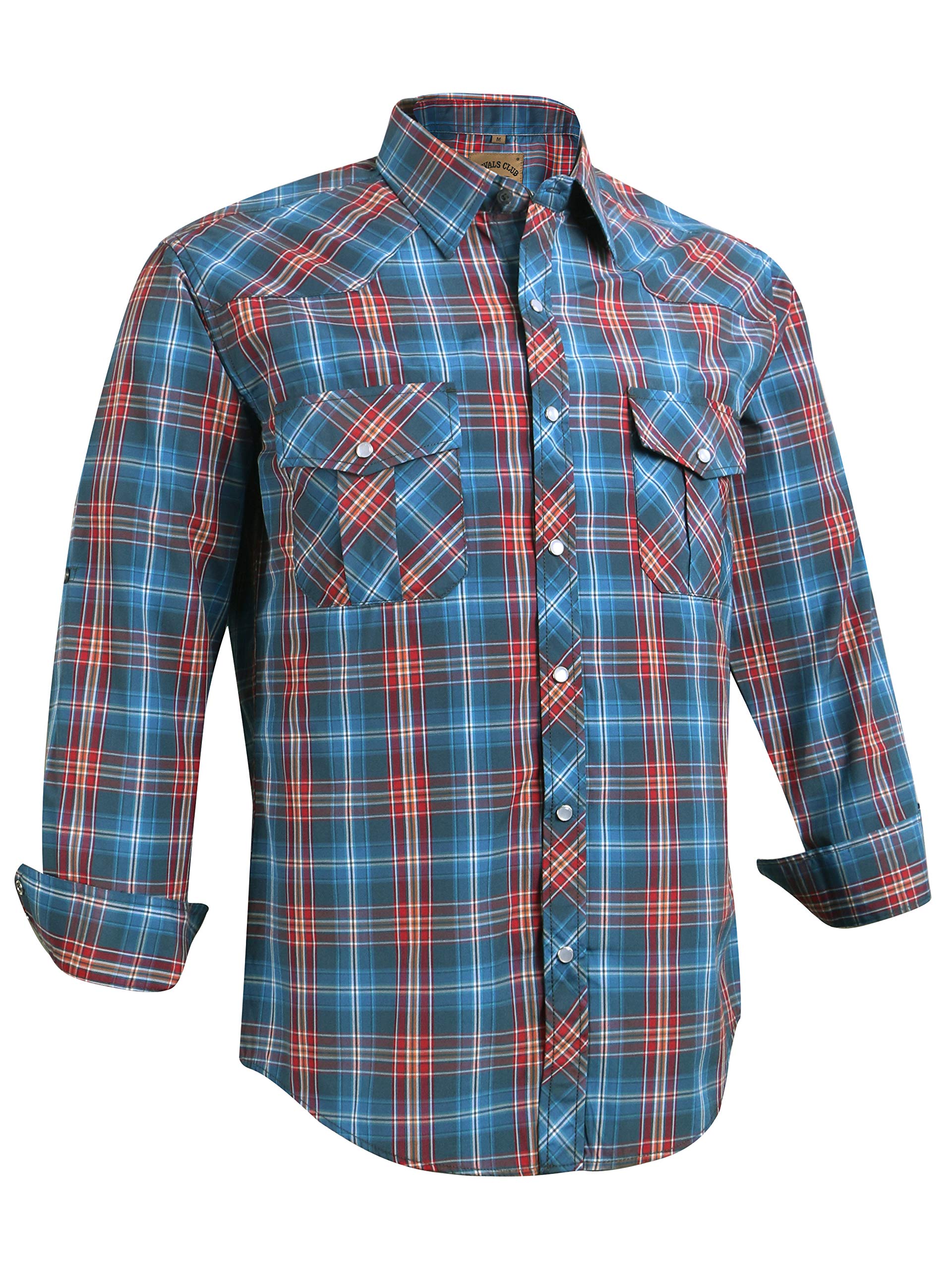 Camisa Masculina Coevals Club De Manga Comprida Ocidental Xadrez Vermelha/azul