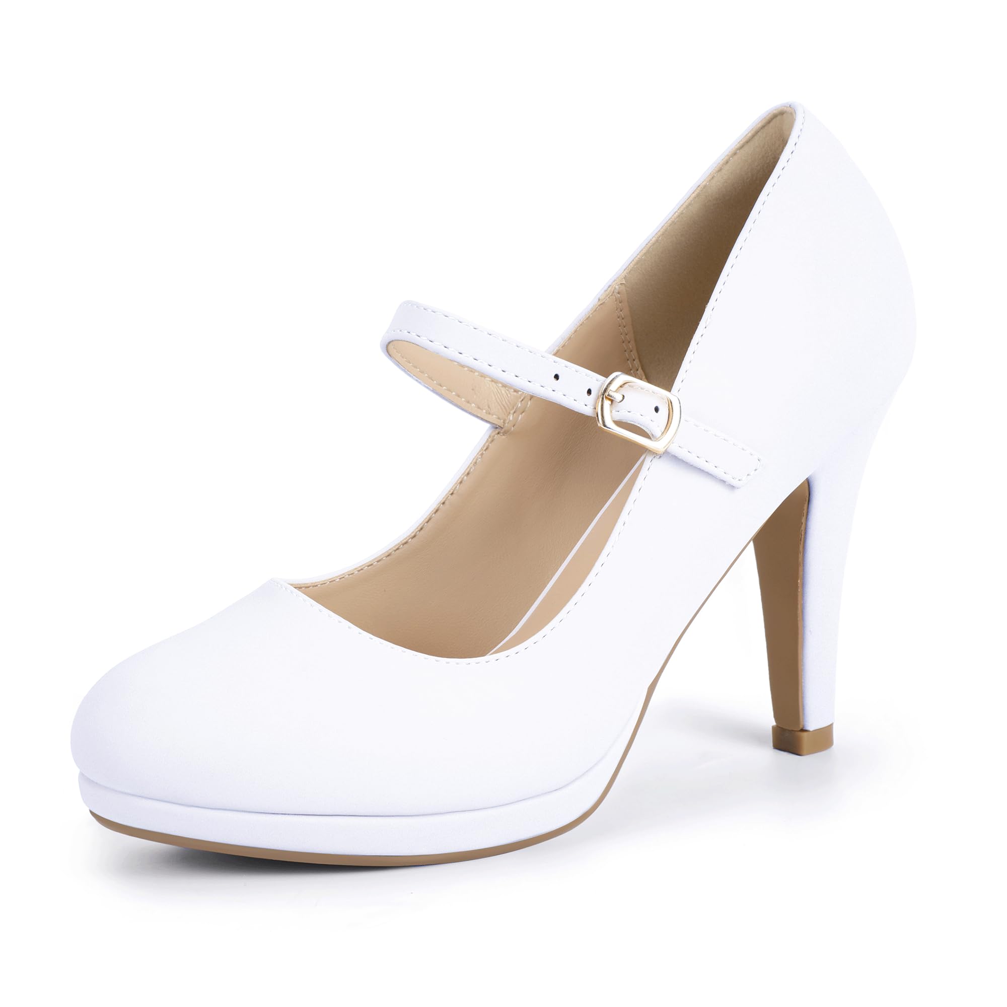 Sapatos Idifu, Salto Branco, Bico Fechado, Plataforma Mary Jane, 9 Cm