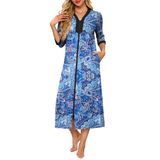 Casaco Feminino Robe Ekouaer Com Zíper, Mangas 3/4, Azul, Grande