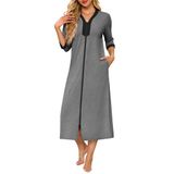 Casaco Feminino Robe Ekouaer Com Zíper E Mangas 3/4 Cinza