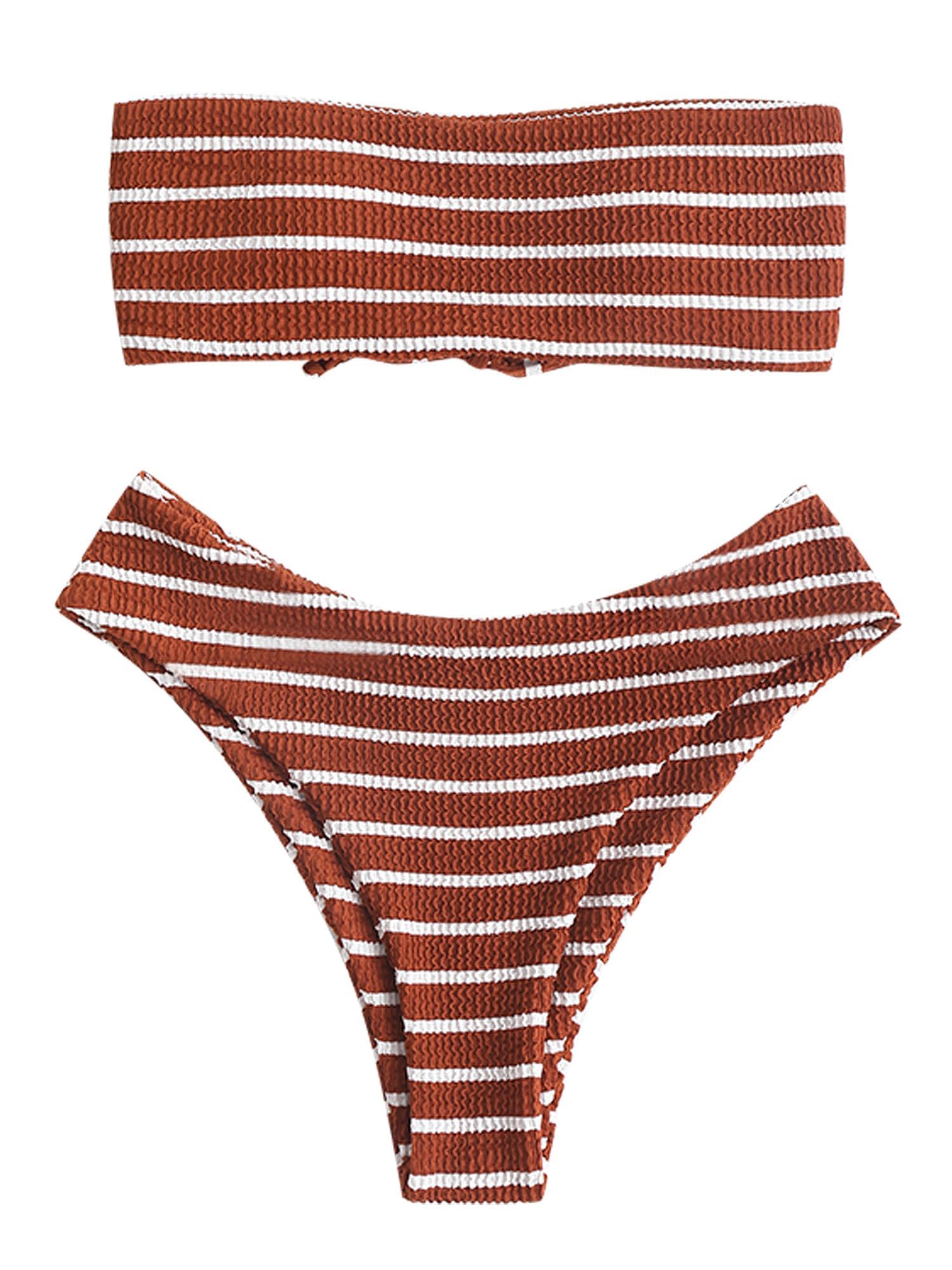 Biquíni Feminino Zaful, Sem Alças, Canelado, De Corte Alto