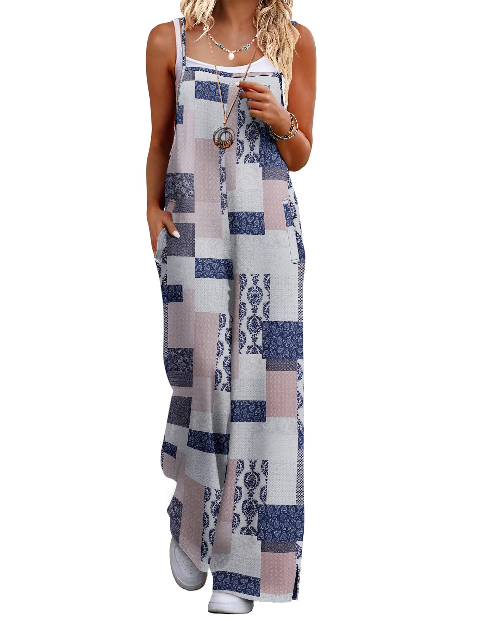 Macacão Feminino Ekouaer, Boho Floral De Verão, Com Bolsos, Cinza, S