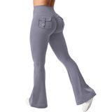 Leggings Yeoreo Brittany Flare Com Bolsos Femininos Azul Cinza S