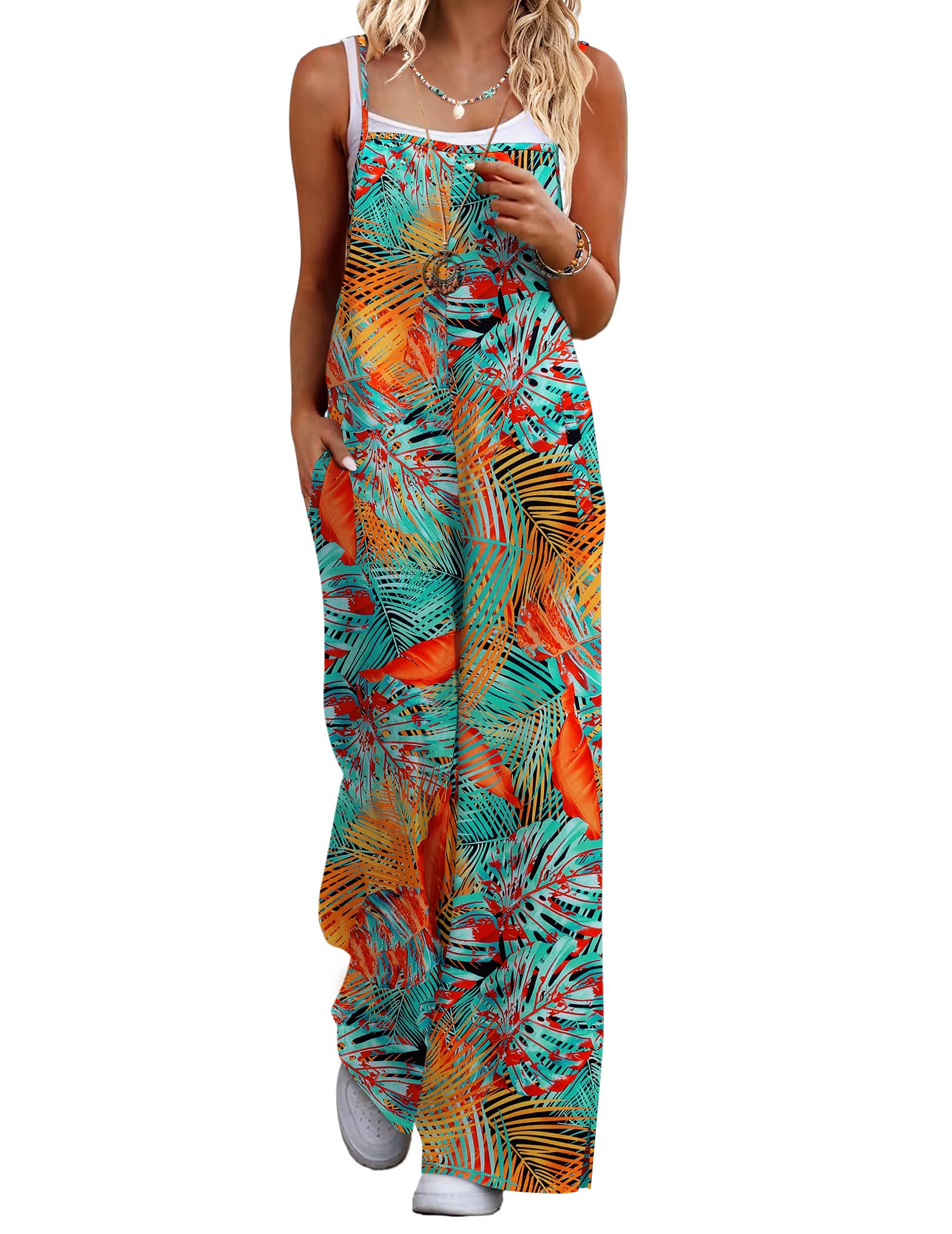 Macacão Feminino Ekouaer, Casual, Sem Mangas, Boho Floral