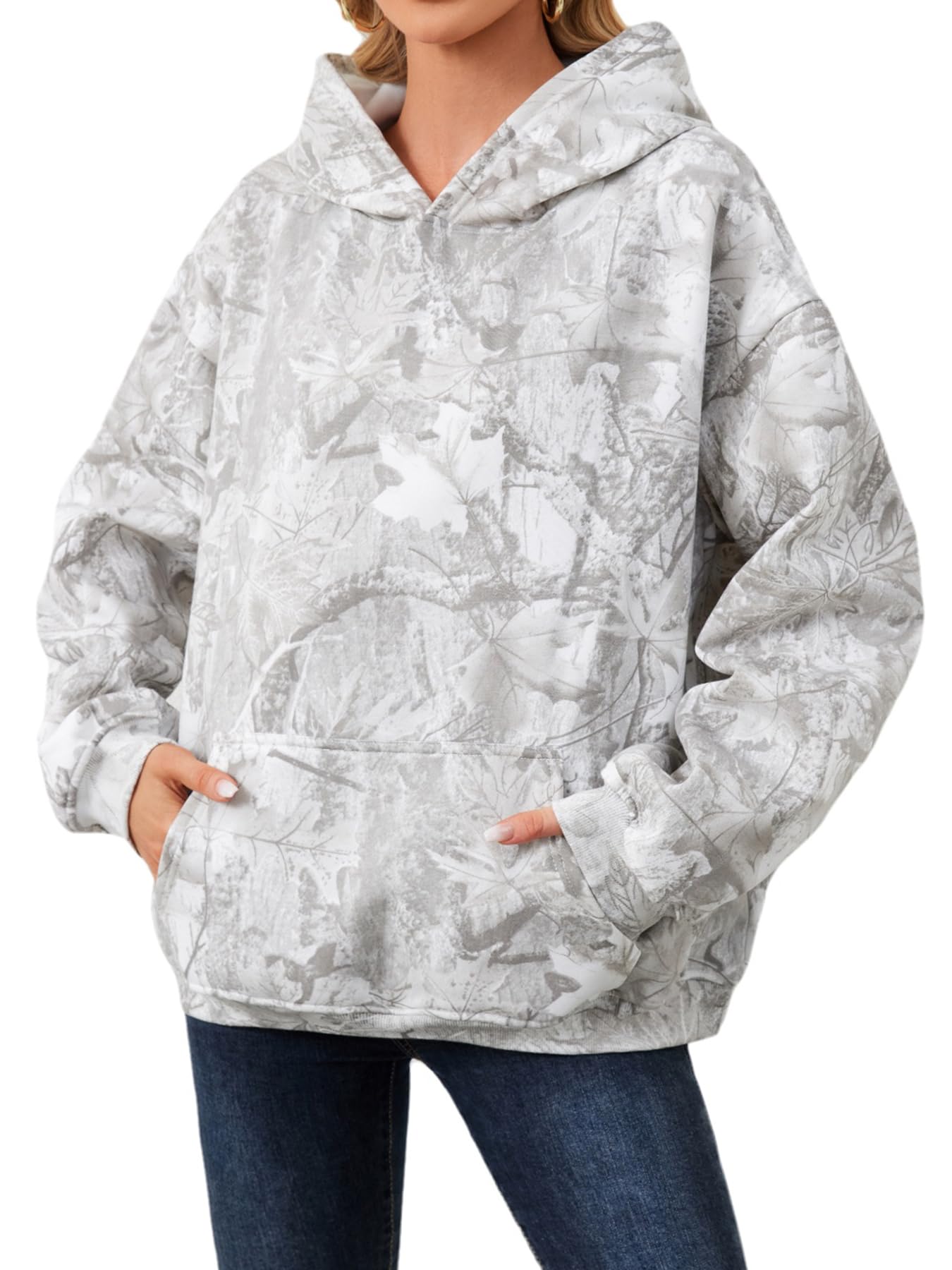 Moletom Com Capuz Anoumcy Camo Maple Leaf Fleece Para Mulher