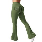 Leggings Yeoreo Brittany Flare Com Bolsos Femininos Verde Oliva M