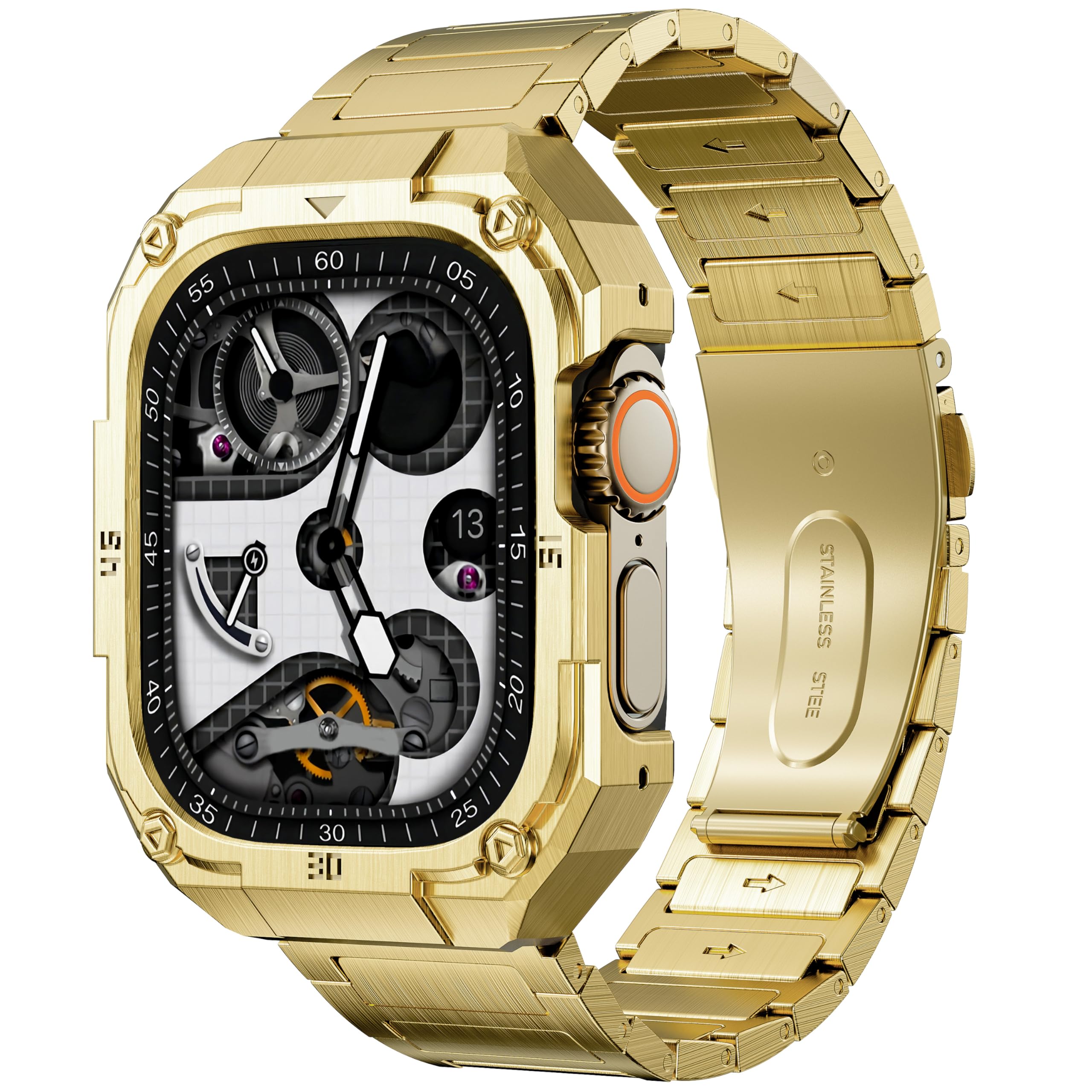 Capa De Proteção Apple Watch Band + Em Aço Inoxidável De 45 Mm Para Homens