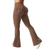 Leggings Yeoreo Brittany Flare Com Bolsos Femininos Marrons M
