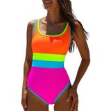 Roupa De Banho Feminina Popvil, De Uma Peça, Para Controle De Barriga, Rosa Choque