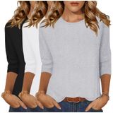 Camisetas Femininas Zeagoo, Manga 3/4, Preta, Branca, Cinza, X3