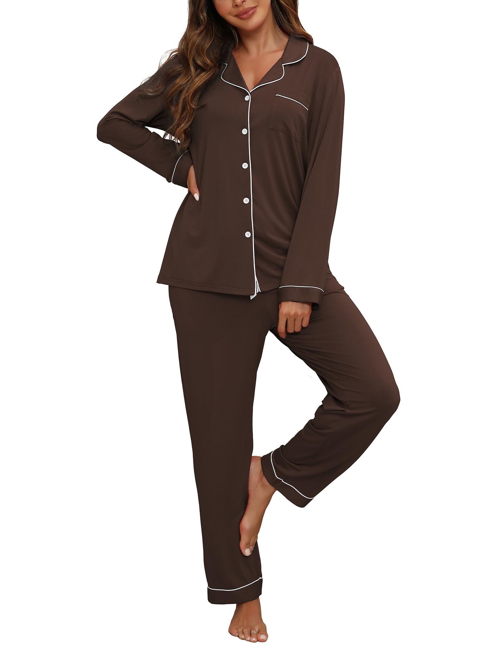 Conjunto De Lounge Zmj Post Partum Para Mulheres, Manga Comprida, Café S