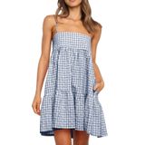 Vestido Wenrine Summer Xadrez Mini Casual Sem Mangas Para Mulheres