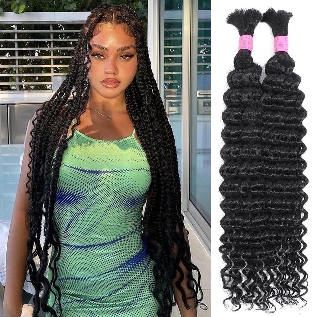 Human Braiding Hair Glosswave Deep Wave 22 Polegadas, 200 G, 2 Pacotes