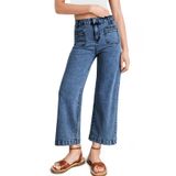 Jeans Femininos Estilosos, Cintura Alta, Perna Reta, Azul 14