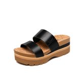 Sandálias Plataforma Athlefit De Couro Preto Para Mulheres, Tamanho 6,5