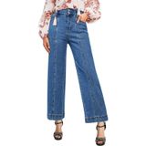 Jeans Astylish Femininos De Cintura Alta, Flare, Perna Larga, Azul