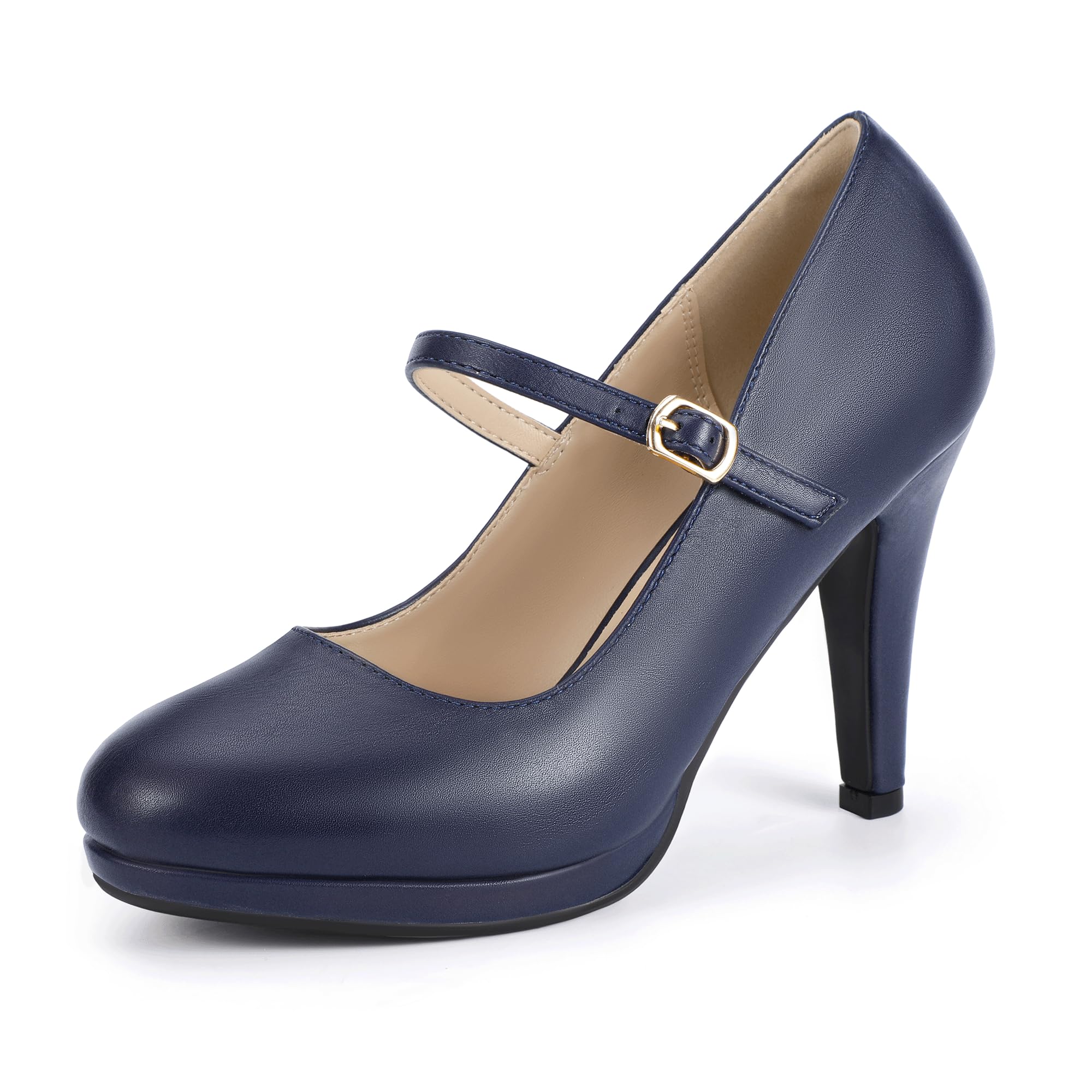 Sapatos Idifu Azul Marinho Mary Jane Heels Para Mulheres Com Salto De 10 Cm