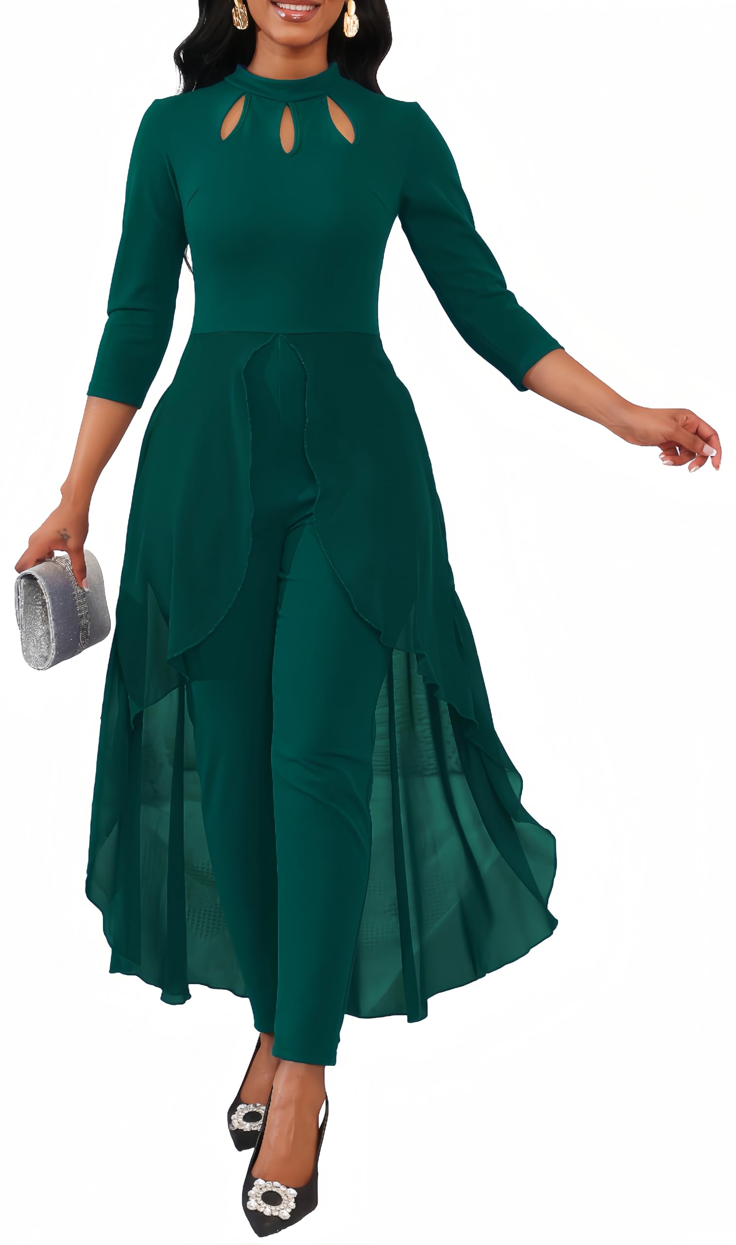 Macacão Bttup Verde Para Mulheres Com Gola Redonda E Manga Comprida