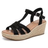 Sandálias Luoika Wide Wedge Platform, Tira No Tornozelo, Pretas, Femininas