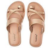 Sandálias Planas Luoika Femininas De Grande Largura, Chinelo Dourado, 8xw