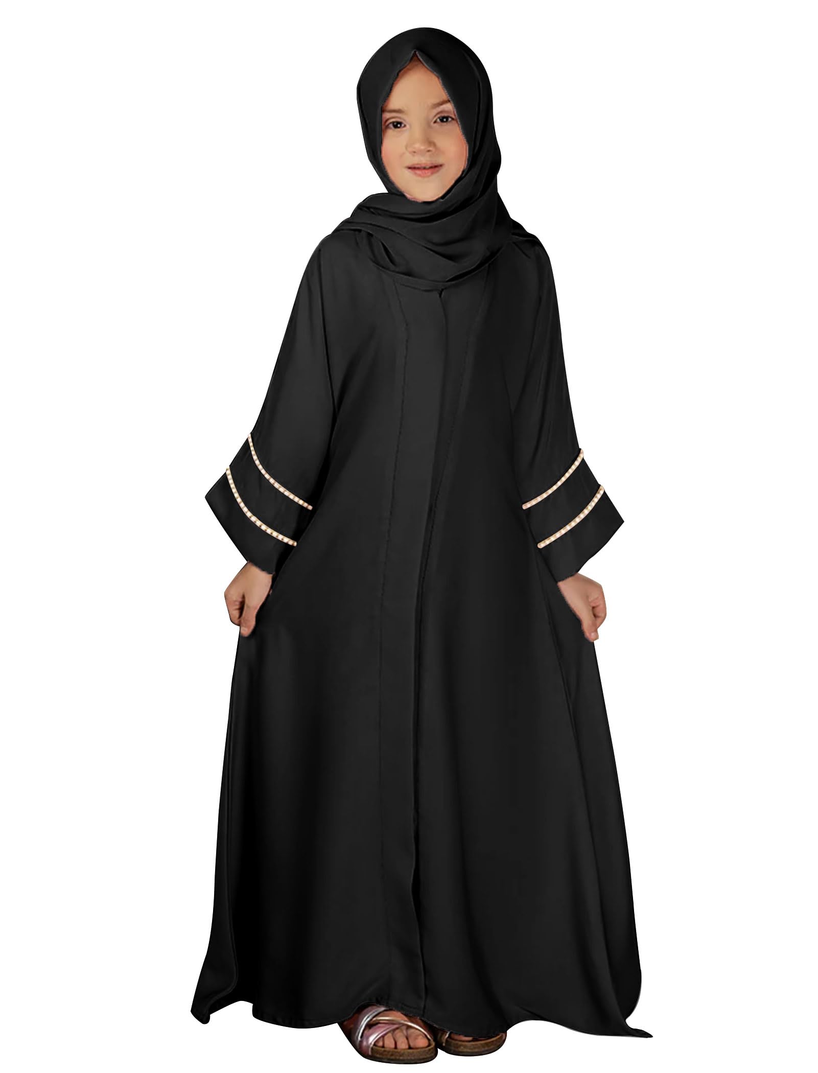 Vestido Muçulmano Idopip Abaya Com Hijab Para Meninas De 5 A 6 Anos Preto