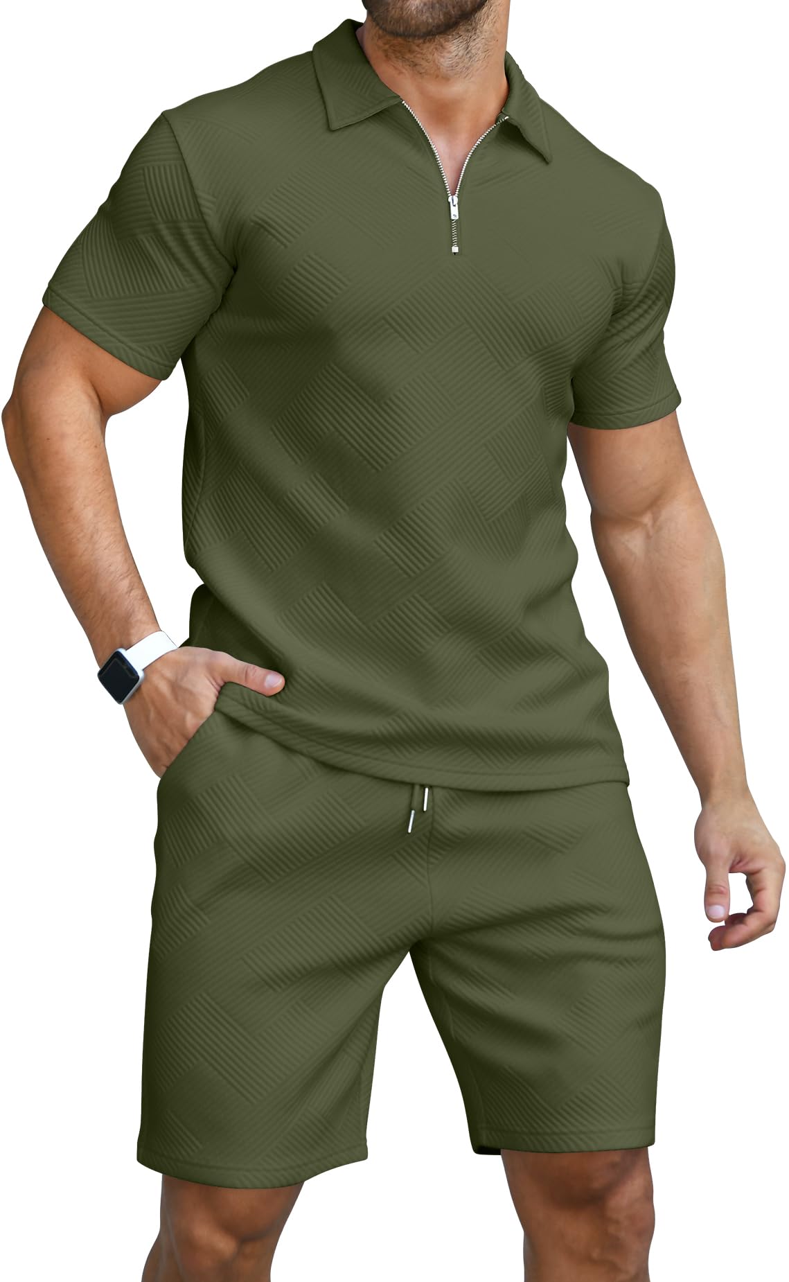 Conjunto De Roupas: Camisa Polo E Shorts Masculinos Kuyigo, Verde Militar, L
