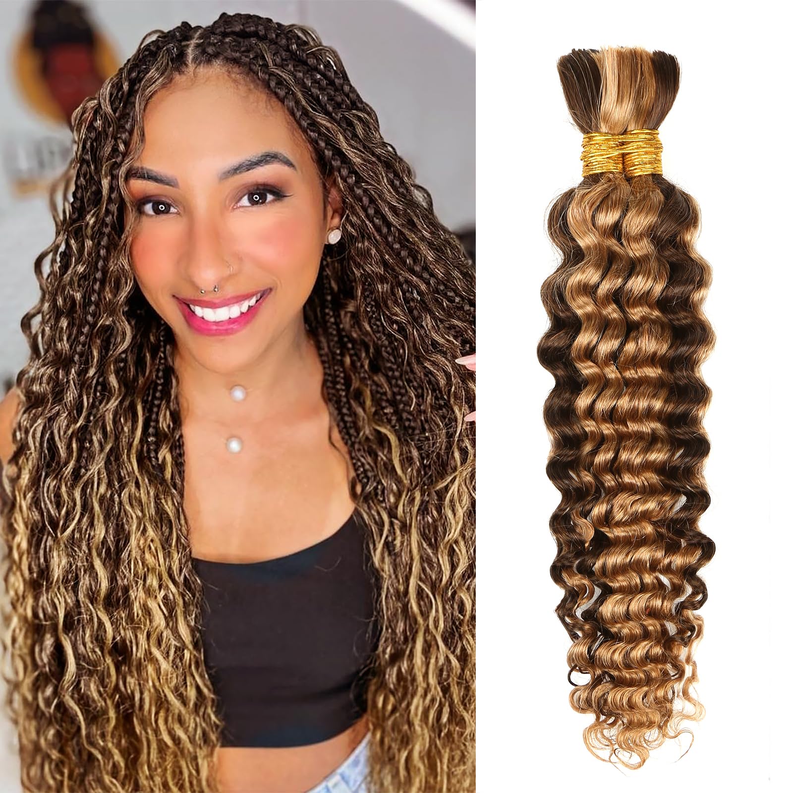 Human Braiding Hair Clong Deep Wave Bulk 20 Polegadas 100g 4/27