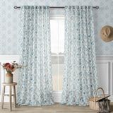 Cortinas Twopanels Farmhouse Floral 108 Polegadas, Mistura De Linho, Azul