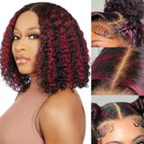 Peruca Mugohk Red Highlight Curly Lace Front Human Hair 25cm