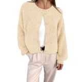 Cardigã Btfbm Feminino De Malha Grossa, Outono, Inverno, Bege, Tamanho L
