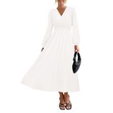 Vestido Maxi Prettygarden 2025, Primavera, Manga Comprida, Decote Em V, Feminino
