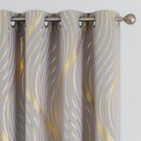 Cortinas Blackout Xwincel Grey Gold Wave Line Dot 214x213cm