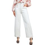 Jeans Femininos Estilosos, Casuais, De Cintura Alta, Pernas Largas, Brancos