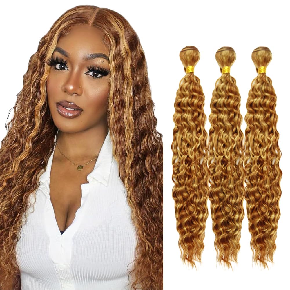 Pacotes De Cabelo Huxowax P27/30 Honey Blonde Deep Wave 8a 3x30cm