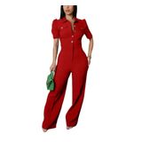 Macacão Ysintl Feminino Com Cintura Alta E Pernas Largas