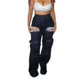 Jeans Skinny Femininos Sexy Da Unybwonn Recortados, Pérolas Envelhecidas, Deslumbrantes, Calças Cargo, Elásticas, Multibolsos