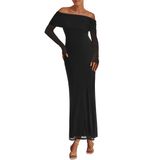 Vestido Longo Prettygarden Off Shoulder Mesh, Manga Comprida, Preto