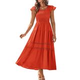 Vestido Midi Grace Karin Feminino Em Camadas, Maxi, Laranja, Vermelho, Tamanho M