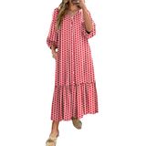 Vestido Maxi Anrabess Boho Summer Com Decote Em V E Manga Bufante Vermelho Floral