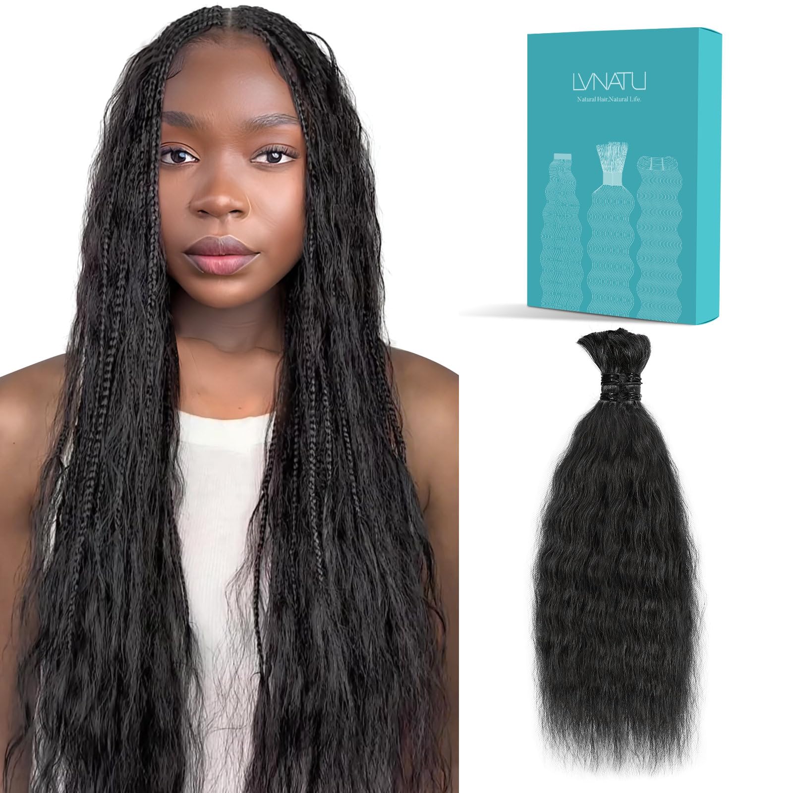 Human Braiding Hair Lvnatu Wet Wavy 2 Pacotes 100g 56cm Jet Black