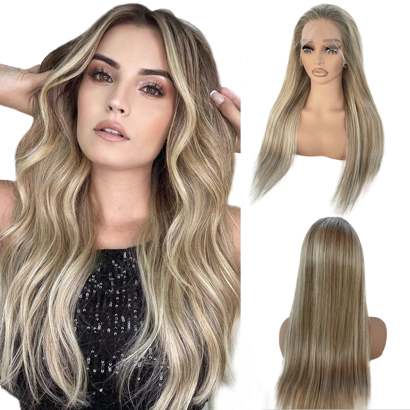 Peruca Frontal De Renda Munx Ombre Human Hair 16 Cm, Marrom Acinzentado, Loiro