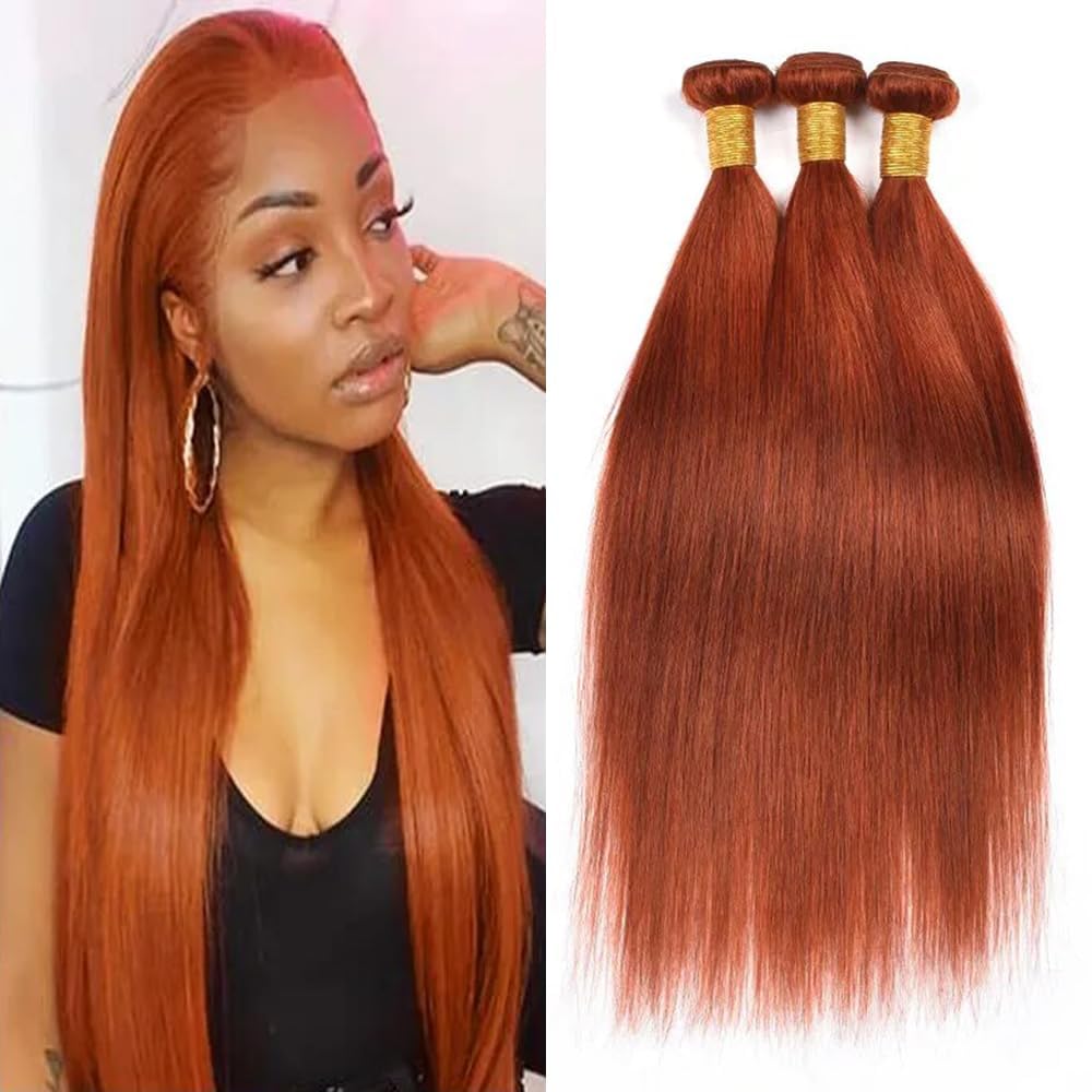 Pacotes De Cabelo Leruikair Ginger Orange 10 12 14 Polegadas Para Mulheres