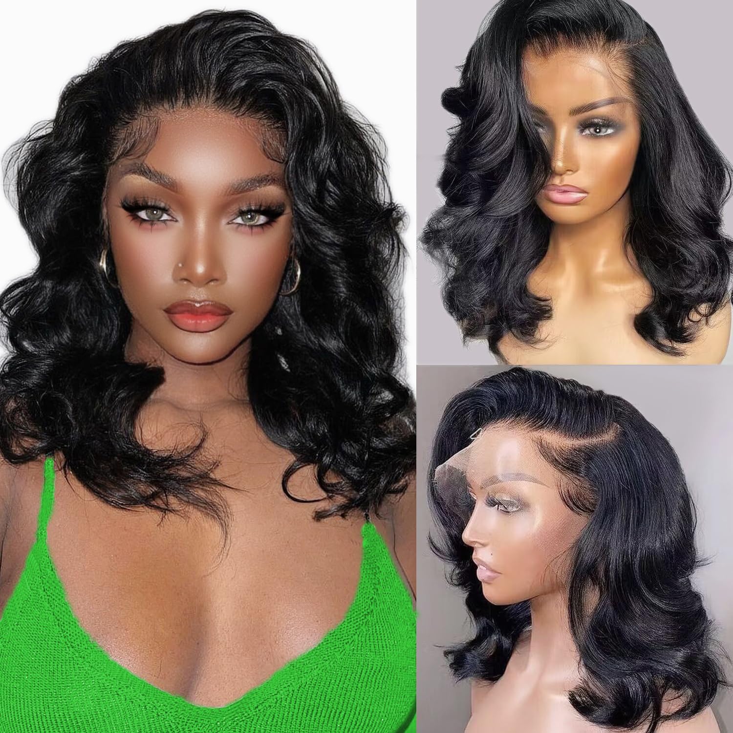Peruca Beulady Bob De 14 Polegadas Body Wave Hd Lace Front 200% De Densidade