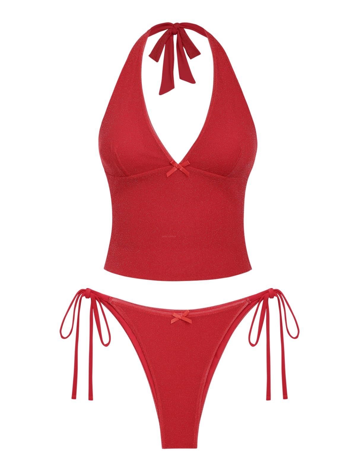 Conjunto De Tanquíni Seamoly Glitter Sparkly Bowknot Decor Vermelho Tamanho L